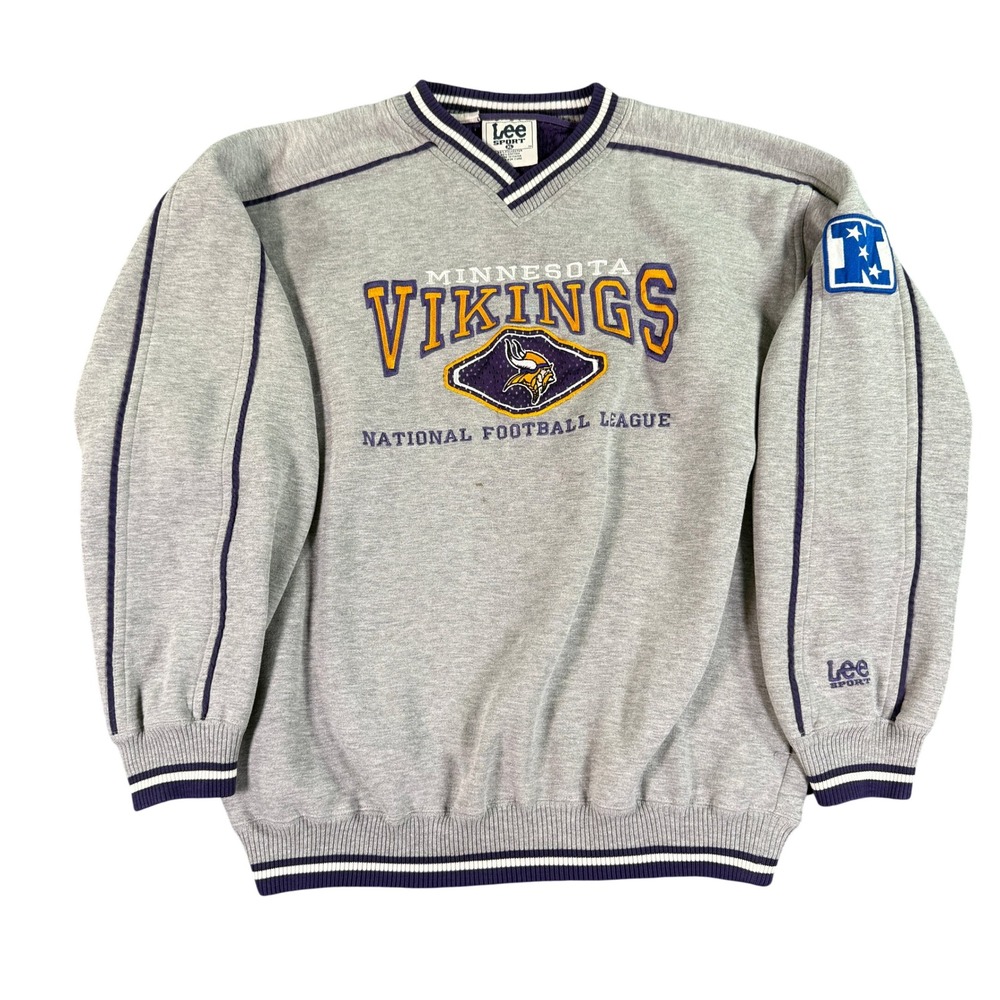 Vintage Lee Sport Minnesota Vikings Sweatshirt Mens XL Gray V-Neck Heavyweight